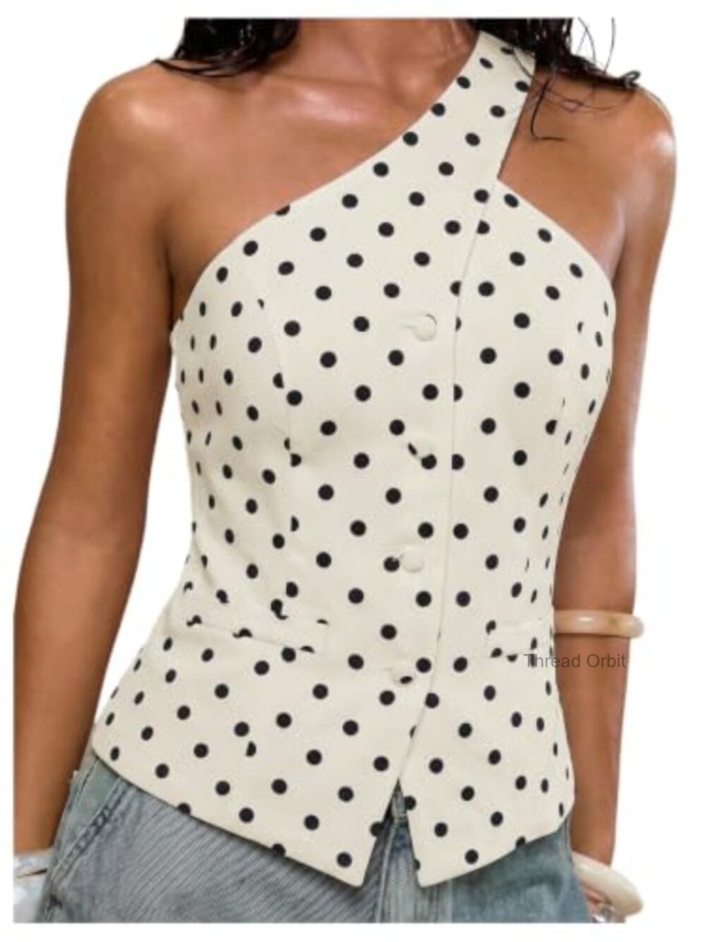 One Shoulder Sleeveless Button Down Blazer Vest Suit Waistcoat